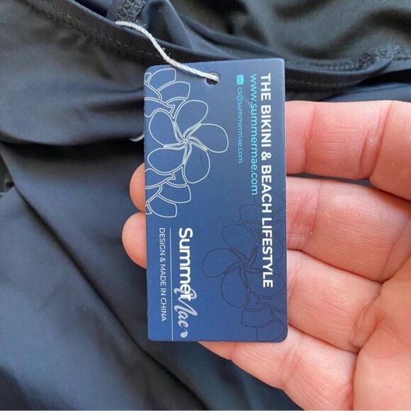 Summer Mae Maternity Swim Dress 2X Black Ruffle Skirt Biker Short Bra Modest NEW - Picture 11 of 15